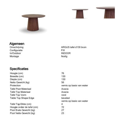 Eettafel Argus Rond 130 Bruin / Zwart - Afbeelding 10