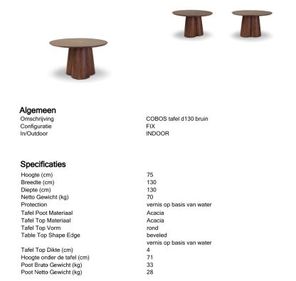 Eettafel Cobos Rond 130 Bruin / Zwart - Afbeelding 9