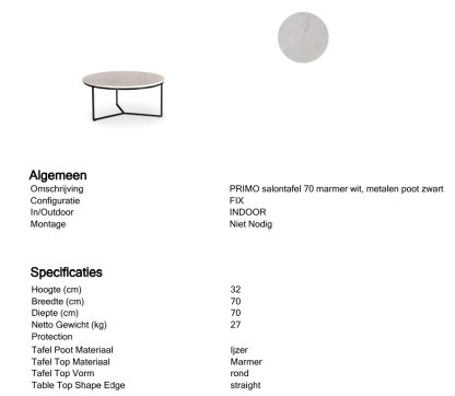 Salontafel Primo 70 Marmer Wit / Zwart - Afbeelding 8